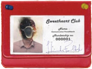 A sample membership card in a smart red wallet.